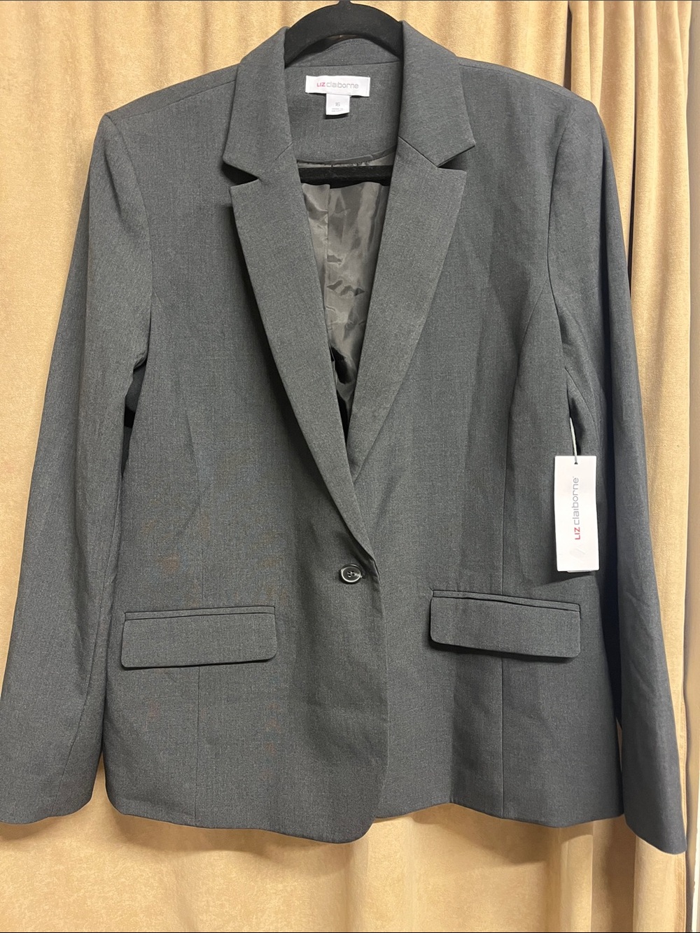 Liz Claiborne Dark Gray Single-Button Tailored Blazer